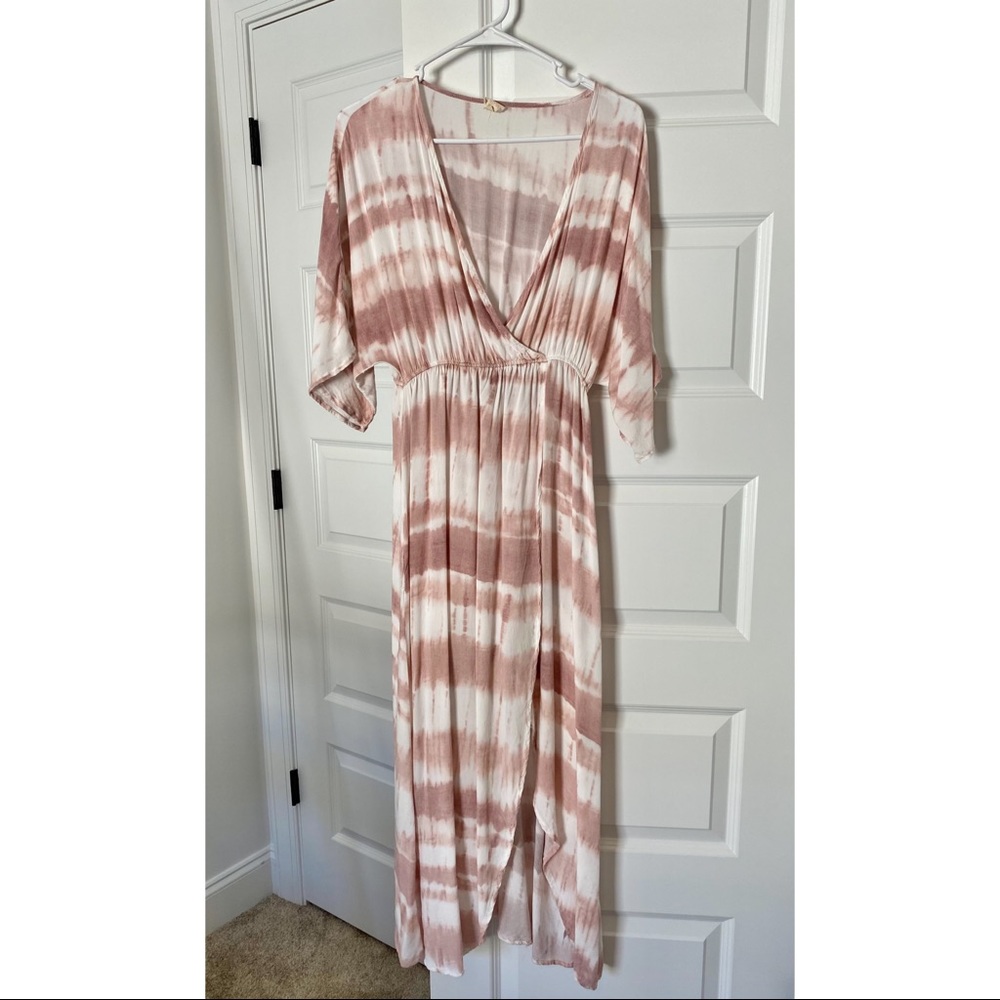 Mauve Pink Tie Dye Boho Maxi Dress